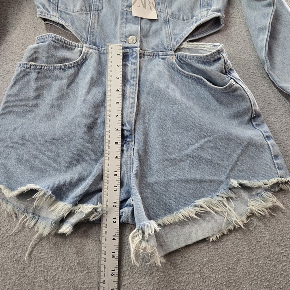 Zara Women Jumpsuit L Light Blue Denim Jeans Cut Out Long Sleeve NWT - Picture 10 of 12